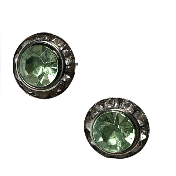 Light Green & Clear Crystal Stud Pierced Women’s Earrings Jewelry Summer Spring - Picture 4 of 5